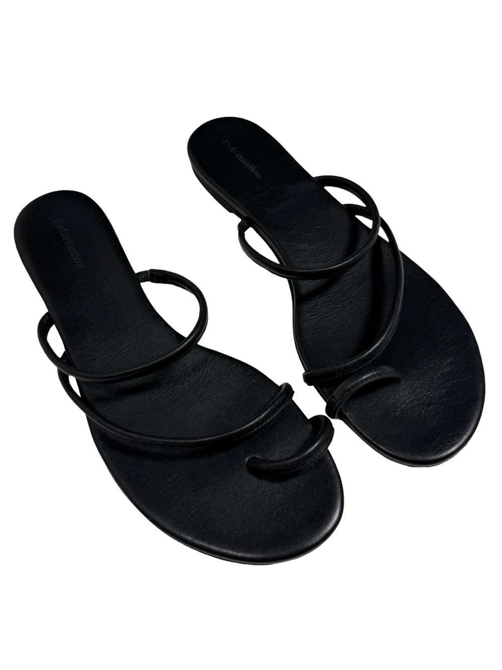 Reformation Ludo Black Leather Toe Ring Strappy Minimalist Flat Sandals Womens 9